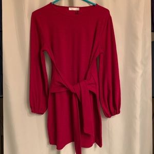 R. Vivimos Red Cotton Tie-Waist dress, L